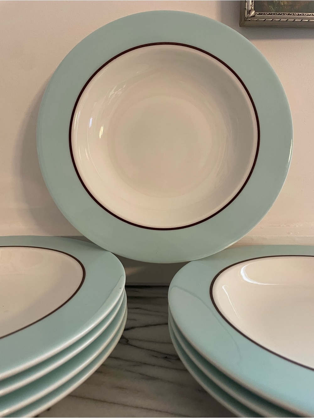 Set of Eight Pagnossin Treviso Soup or Pasta Bowls in Robins Egg Blue (Audrey)
